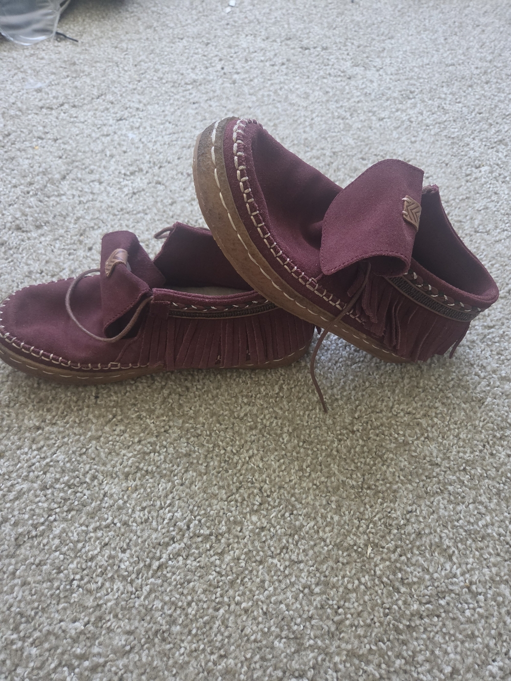 Women’s Burgundy Laidback London Suede Ankle Booties - Fringe Moccasin Style